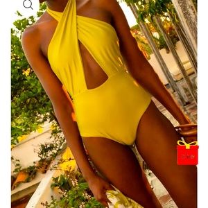 NWT sexy canary yellow one piece boutique style
